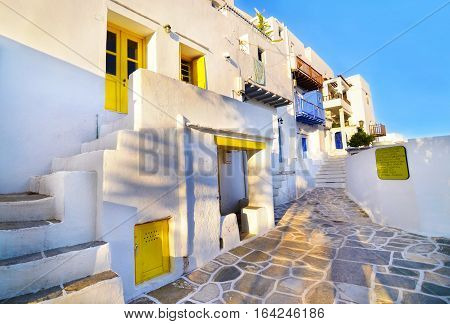 SIFNOS GREECE, AUGUST 24 2016: traditional houses and shops at the castle of Sifnos island Greece. Editorial use.
