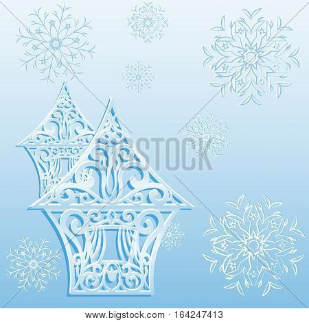 Figured ice lodge with snowflakes. Vector illustration.