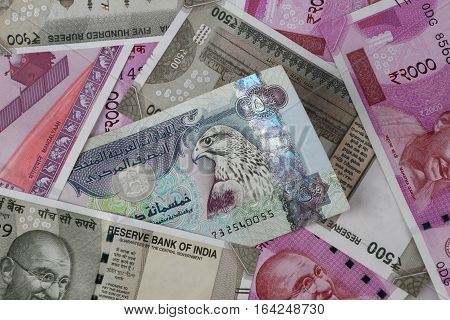 UAE Dirhams between Indian New Currency Bank Notes