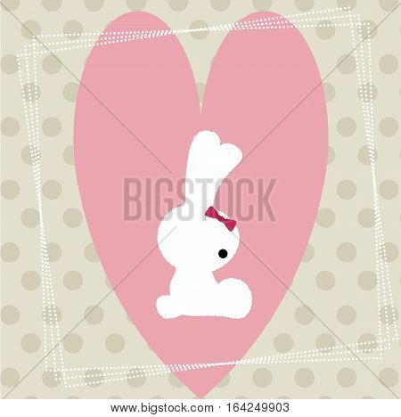 cute greeting card pink heart frame and cute Bunny. template for the congratulations. vector illustration.Valentine's day baby shower or arrival
