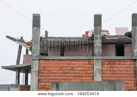 The Collapse Of The Roof Of The House Under Construction