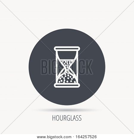 Hourglass icon. Sand time sign. Half an hour symbol. Round web button with flat icon. Vector