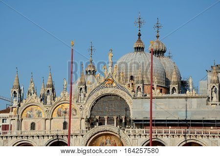 Venice Italy - September 9 2016: Saint Mark's Basilica on Piazza San Marco square in Venice Italy.