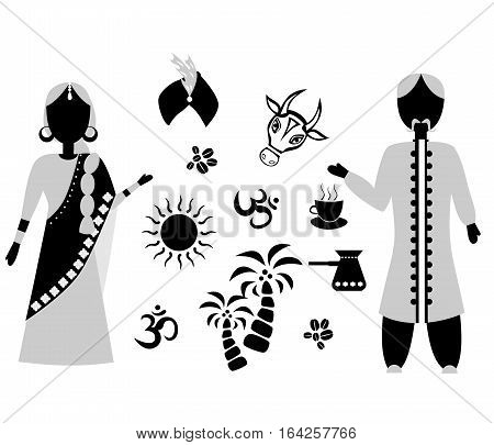 set of icons in the style of a flat design on the theme of india.