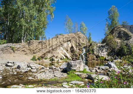 Belovsky waterfall is a natural attraction. The village of Belovo Iskitim district Novosibirsk oblast Russia