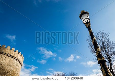 Baku, Azerbaijan. View on the one of the central parks of the city, located around the old town - Icheri Sheher.