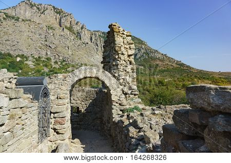 The medieval fortress Funa, located on a rocky hill at the foot of the mountain South Demerdzhi. Crimea.