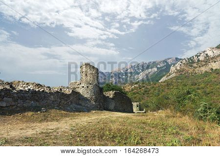 The medieval fortress Funa at the foot of the mountain South Demerdzhi. Crimea Russia
