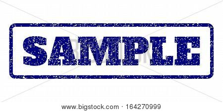 Navy Blue rubber seal stamp with Sample text. Vector caption inside rounded rectangular shape. Grunge design and scratched texture for watermark labels. Horisontal sign on a white background.