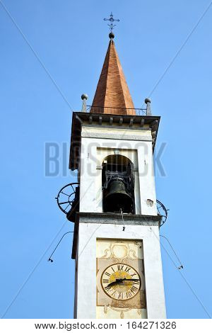 Travedona    Wall  And Church Tower Bell Sunny Day