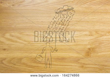 Man With Umbrella Under Binary Code Rain, Data Breach Protection
