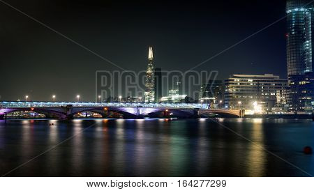 London south bank skyline and River Thames at night