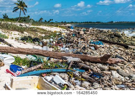 Mexico Coastline ocean Pollution Problem with plastic litter 4