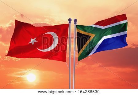 South Africa Flag with Turkey Flag, Flag Design and Presentation