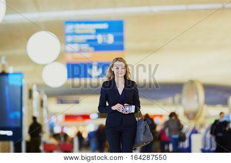 Young Business Woman In International Airport