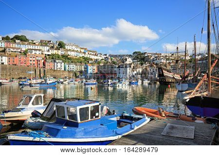 Brixham Harbour - A small vibrant fishing village which is a magnet for tourists in the summer months - Devon, England, July 2016