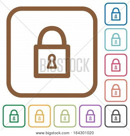 Locked padlock simple icons in color rounded square frames on white background