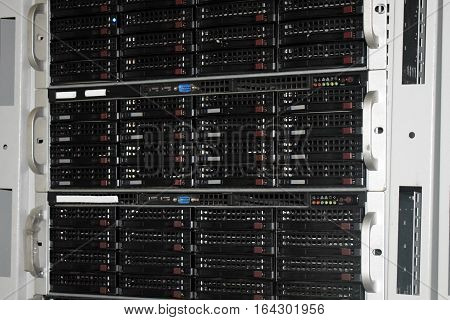Rack with servers in the server room