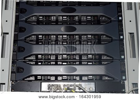 Servers connected to the switch, reverse, in the server room