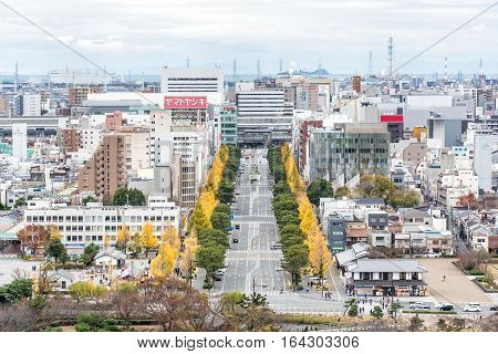 HIMEJI - HYOGO PREFECTURE - KANSAI - JAPAN - NOV 23 2016 : View of Himeji City from the Top of Himeji Castle.