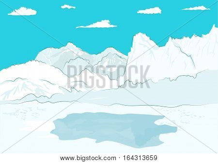 Pressure ridge and melt water at the geographic north pole