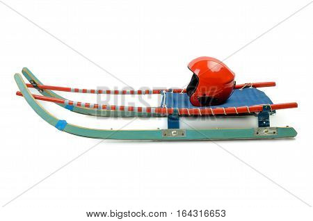 Luge with helmet winter sport isolated on white background