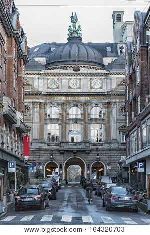 COPENHAGEN DENMARK - DECEMBER 24 2016: Det Ny Teater is an established theatre in Copenhagen Denmark first opened in 1908.
