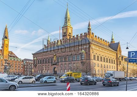 COPENHAGEN DENMARK - DECEMBER 23 2016: View of Copenhagen city hall Denmark.