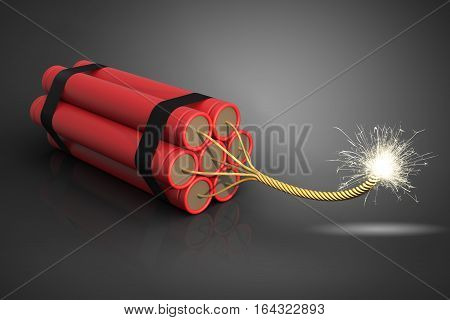 Explosive dynamite on dark background 3D rendering