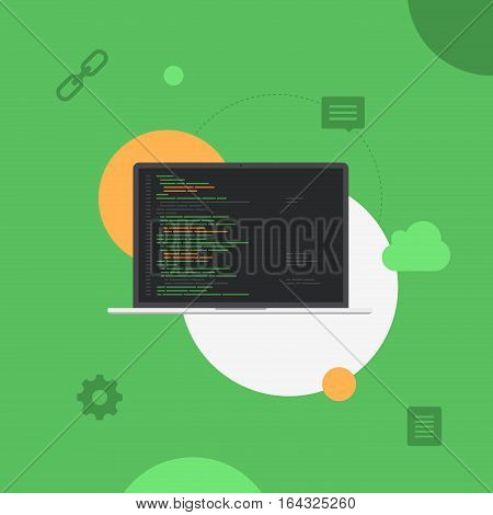 Laptop Programming Development System Vector Flat Illustration