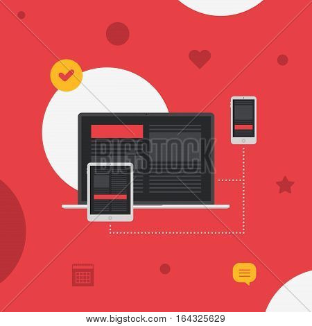 Responsive Adaptive Interface on Devices Screen Flat Vector Illustration