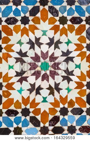 Ali ben Youssef Madrasa exterior ceramic tiles patterns in Marrakesh Morocco