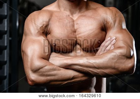 Handsome Fitness Model Train In The Gym Gain Muscle