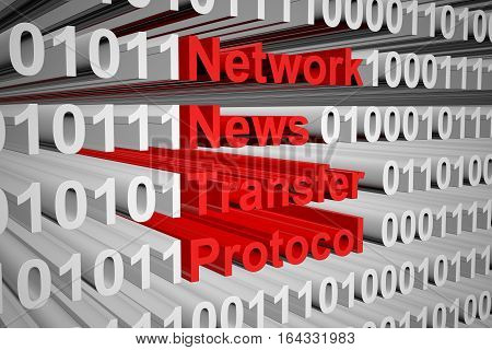 Network News Transfer Protocol in the form of binary code, 3D illustration