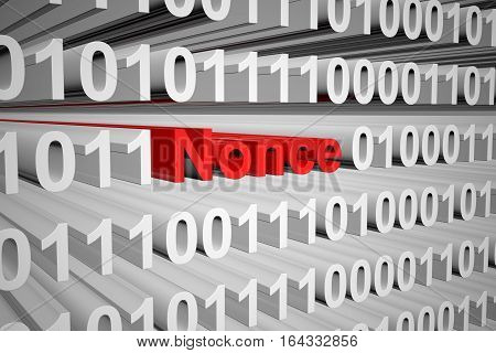 Nonce in the form of binary code, 3D illustration