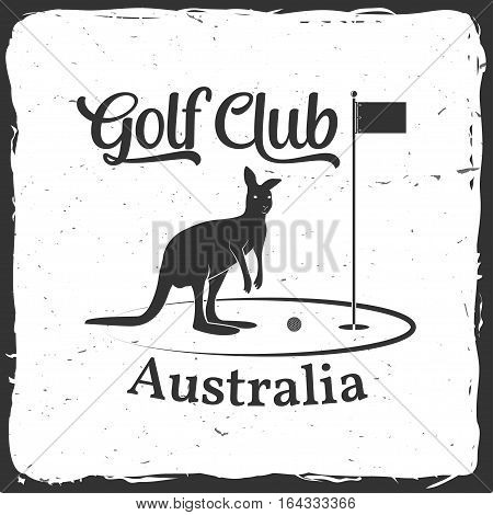 Golf club concept with kangaroo silhouette. Vector golfing club retro badge. Concept for shirt, print, seal or stamp. Typography design- stock vector.