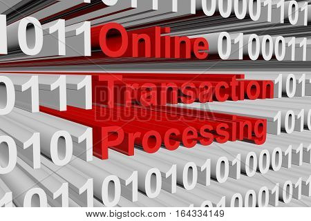 Online transaction processing in the form of binary code, 3D illustration