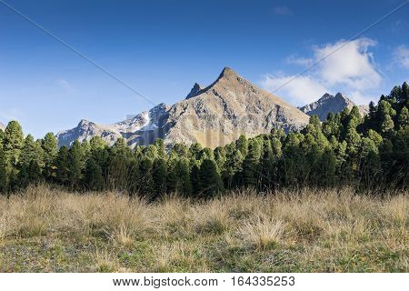 Mountains and peaks landscape. Kühtai glacier natural environment. Hiking in the Stubai Alps. Sellrain valley Tirol Salzburg Austria Europe