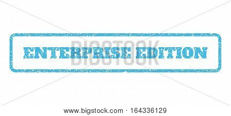 Light Blue rubber seal stamp with Enterprise Edition text. Vector tag inside rounded rectangular frame. Grunge design and dirty texture for watermark labels. Horisontal sign on a white background.