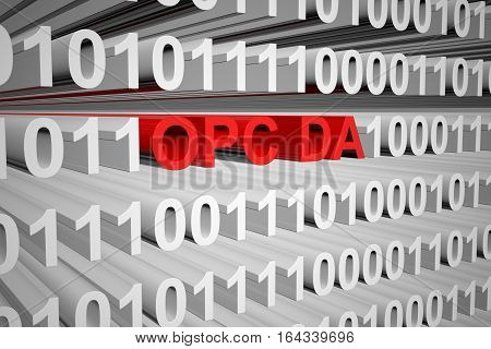 OPC DA in the form of binary code, 3D illustration