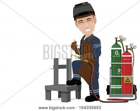A welder is welding a rack on transparent background