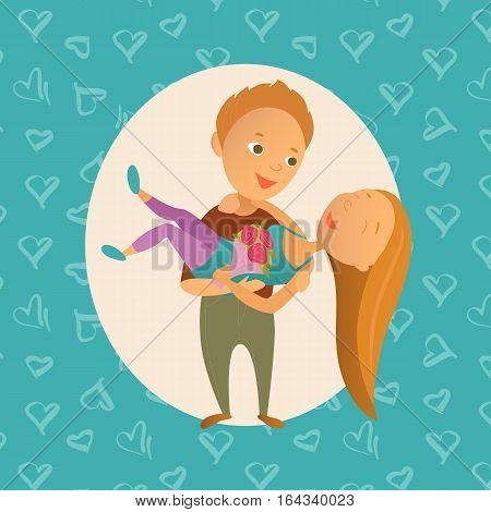 Vector illustration. Valentine's Day. Greeting card. Cartoon characters. Lovers man and woman.
