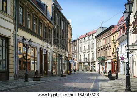 Bydgoszcz Poland - August 5 2012: Empty Long Street in Old Town in Bydgoszcz.