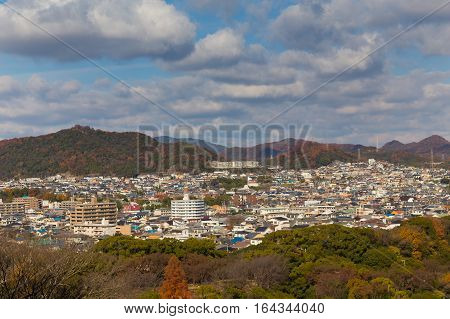 Top View of Himeji residence downtown from Himeji castle in Hyogo Kansai Japan