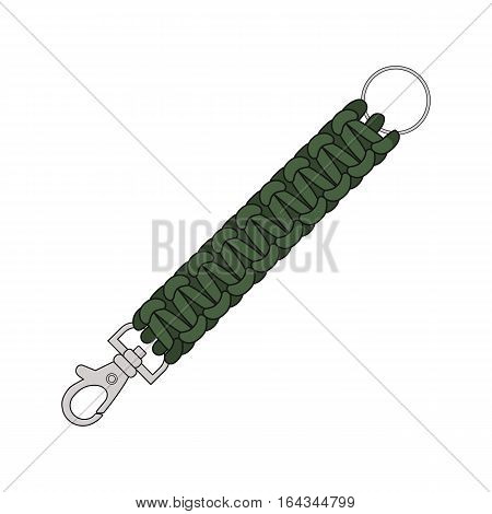 Green paracord bracelet. Braided knotted wristband. Isolated color vector illustration