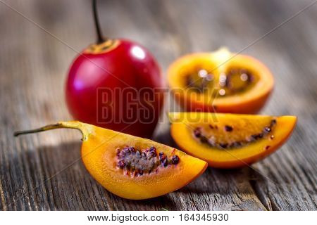 Fresh Fruit Tamarillo On Wooden Background