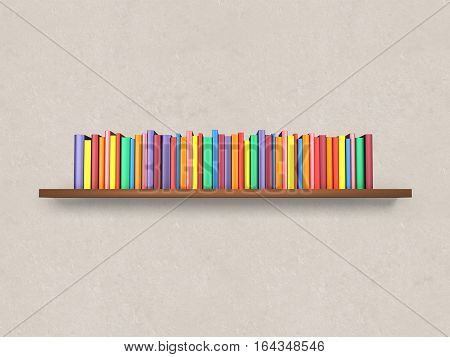 Bookshelf with colorful books on the wall. 3D illustration