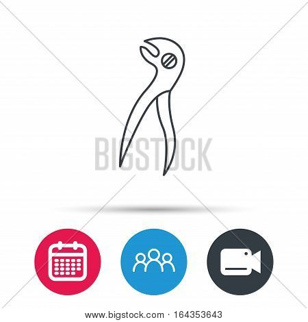 Dental pliers icon. Stomatological forceps tool sign. Group of people, video cam and calendar icons. Vector