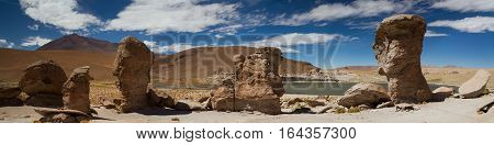 Panorama of rock formation at Laguna Turquin Altiplano Bolivia