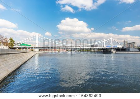 Krymsky Bridge and Moskva river in Moscow Russia